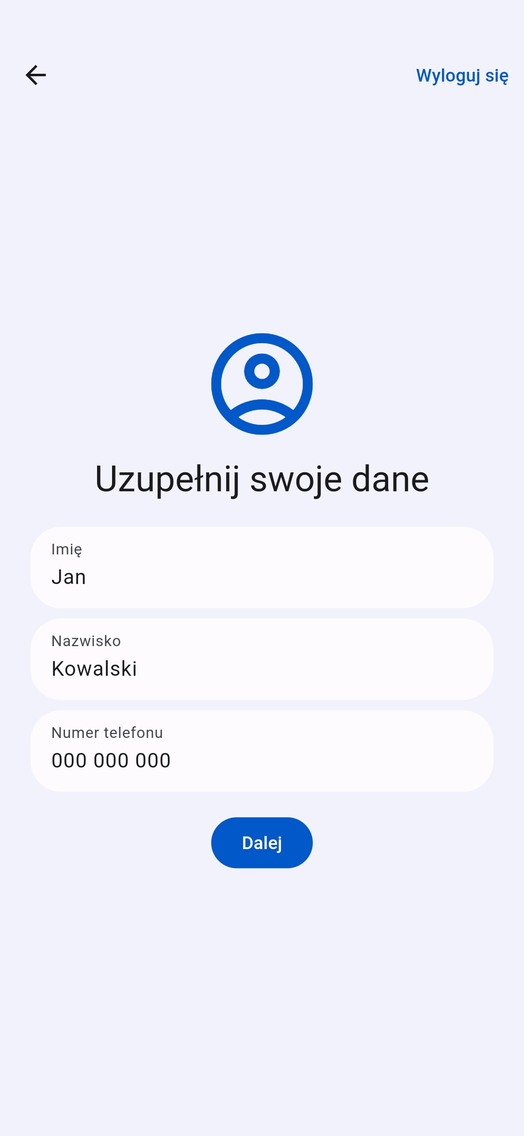 Uzupełnianie danych profilu